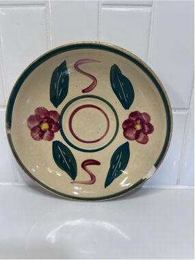 Vintage Watt Pottery Cut Leaf Pansy Saucer Bullseye Rio Plate 1950s